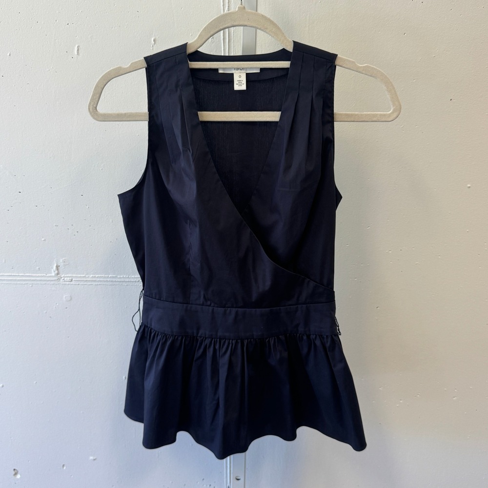 NWT 1901 Nordstrom Navy Night Sleeveless Peplum Wrap Top AS389392MI Size 0
